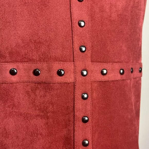Spense Dress 6 Faux Suede Studded Sleeveless Rust Burnt Orange Stretch - Picture 6 of 8
